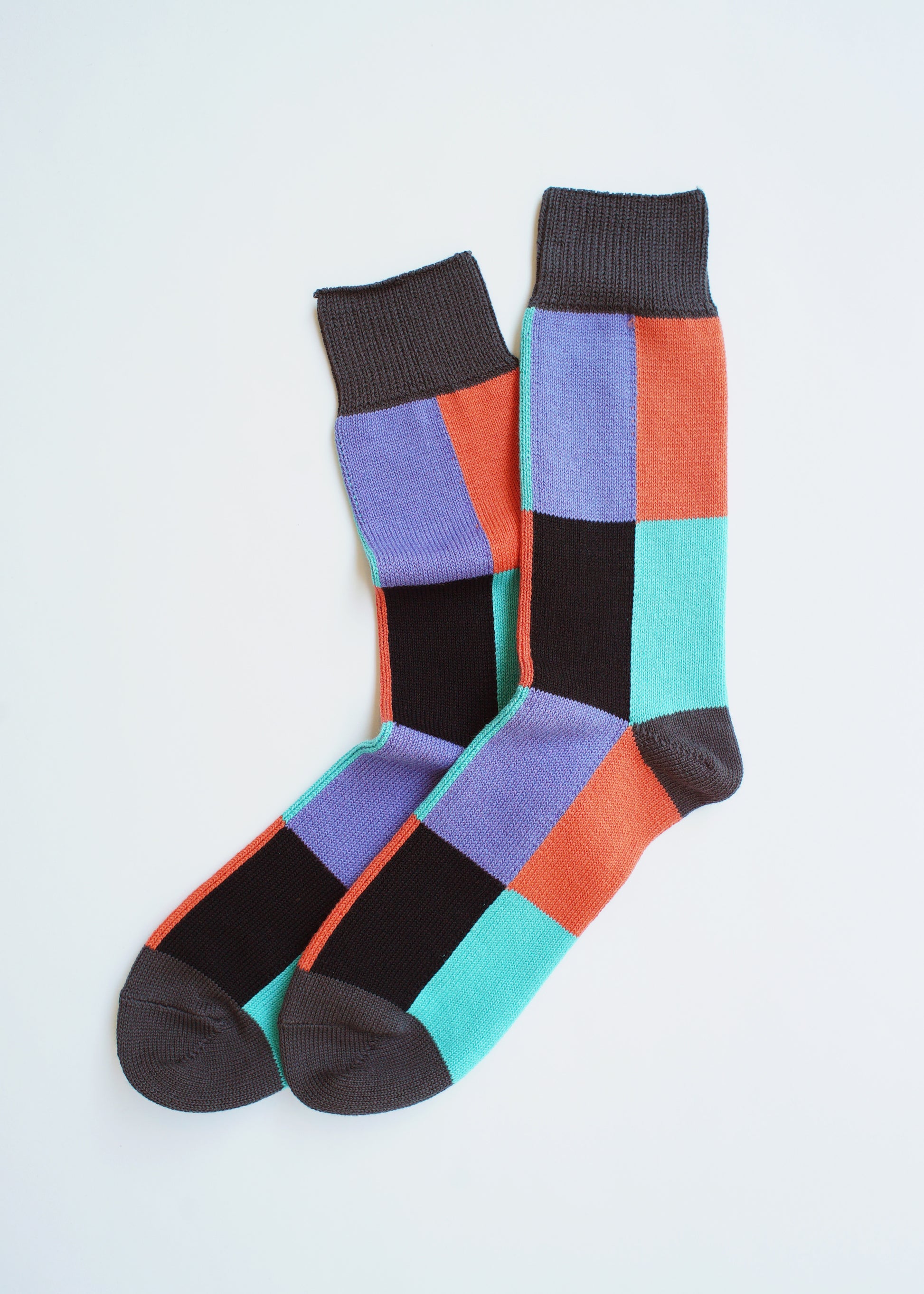 SUNNYSIDERS_ROTOTO_Rototo - 4 Panel Crew Sock, Dark Grey / Coral / Light Green_Socks