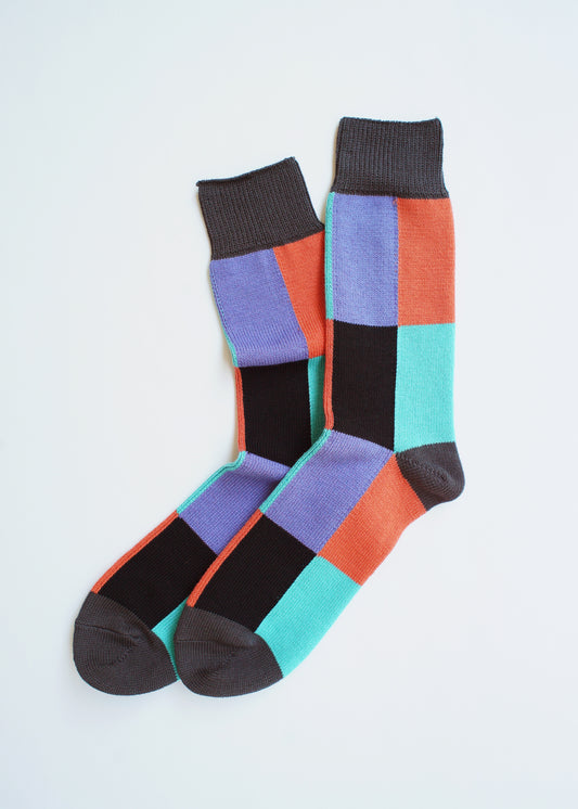SUNNYSIDERS_ROTOTO_Rototo - 4 Panel Crew Sock, Dark Grey / Coral / Light Green_Socks