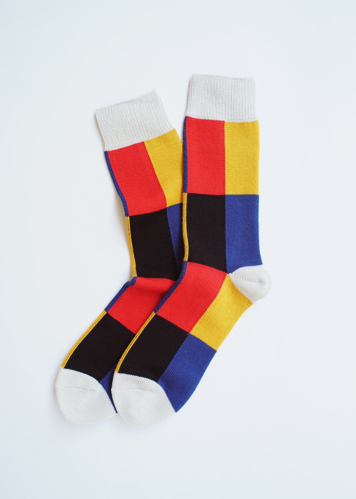 Rototo - 4 Panel Crew Sock, Light Grey / Yellow / Dark Blue