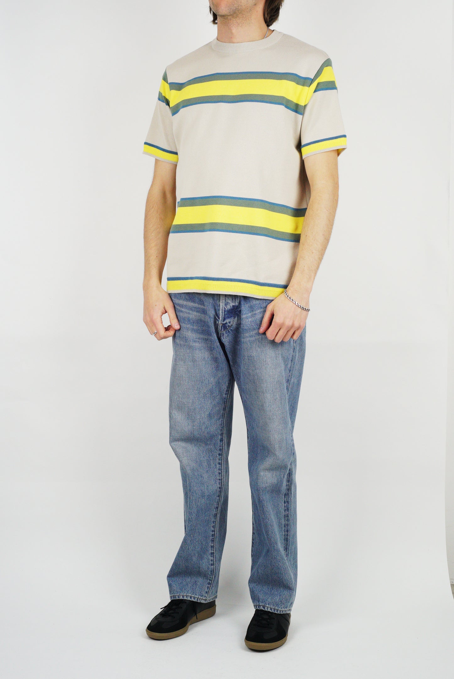 SUNNYSIDERS_FUJITO_Fujito - Knit T-Shirt, Beige Border_T-Shirts