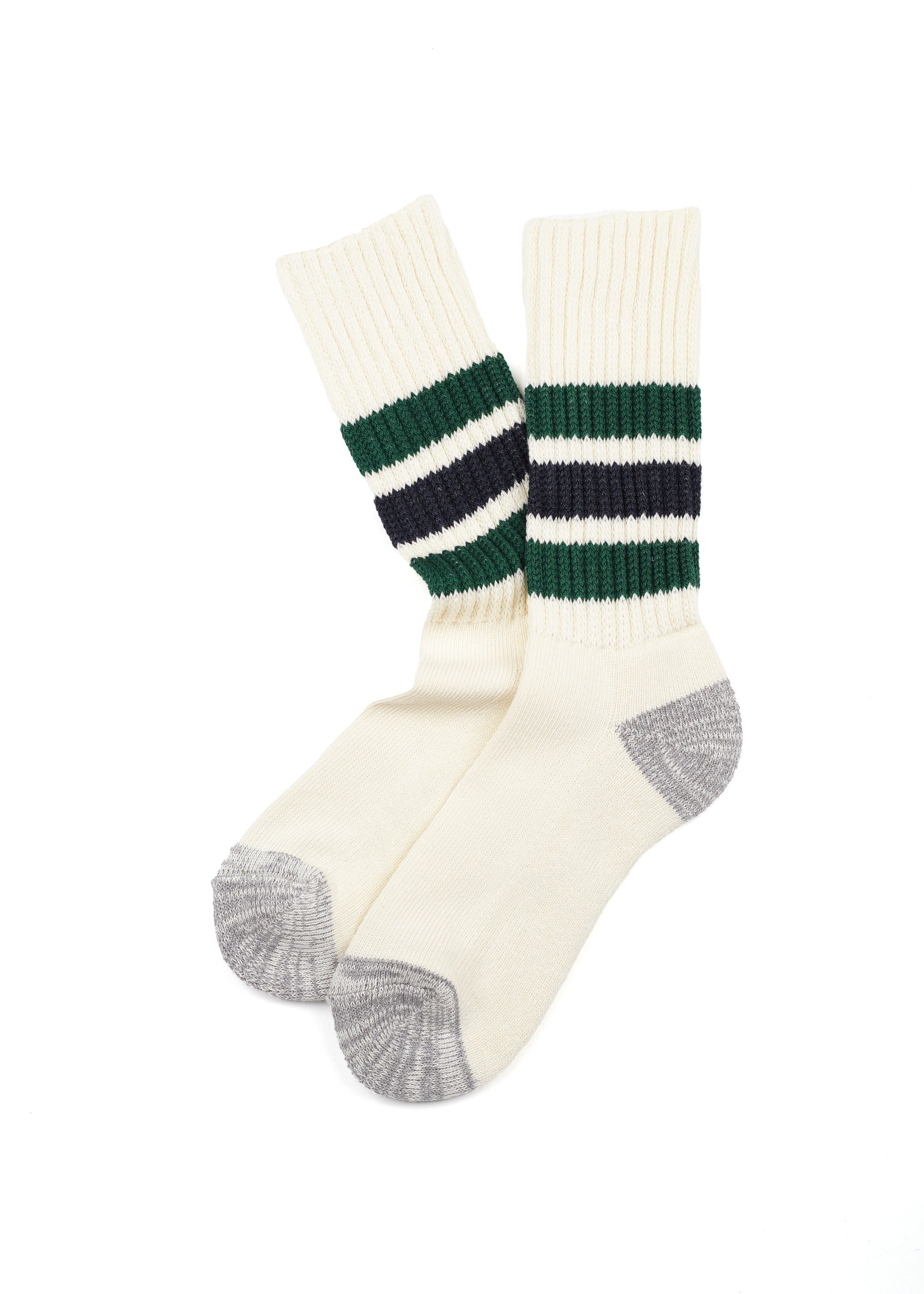 SUNNYSIDERS_ROTOTO_Rototo - Coarse Ribbed Oldschool Crew Socks, Green / Charcoal_Socks