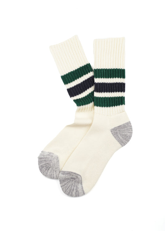 SUNNYSIDERS_ROTOTO_Rototo - Coarse Ribbed Oldschool Crew Socks, Green / Charcoal_Socks