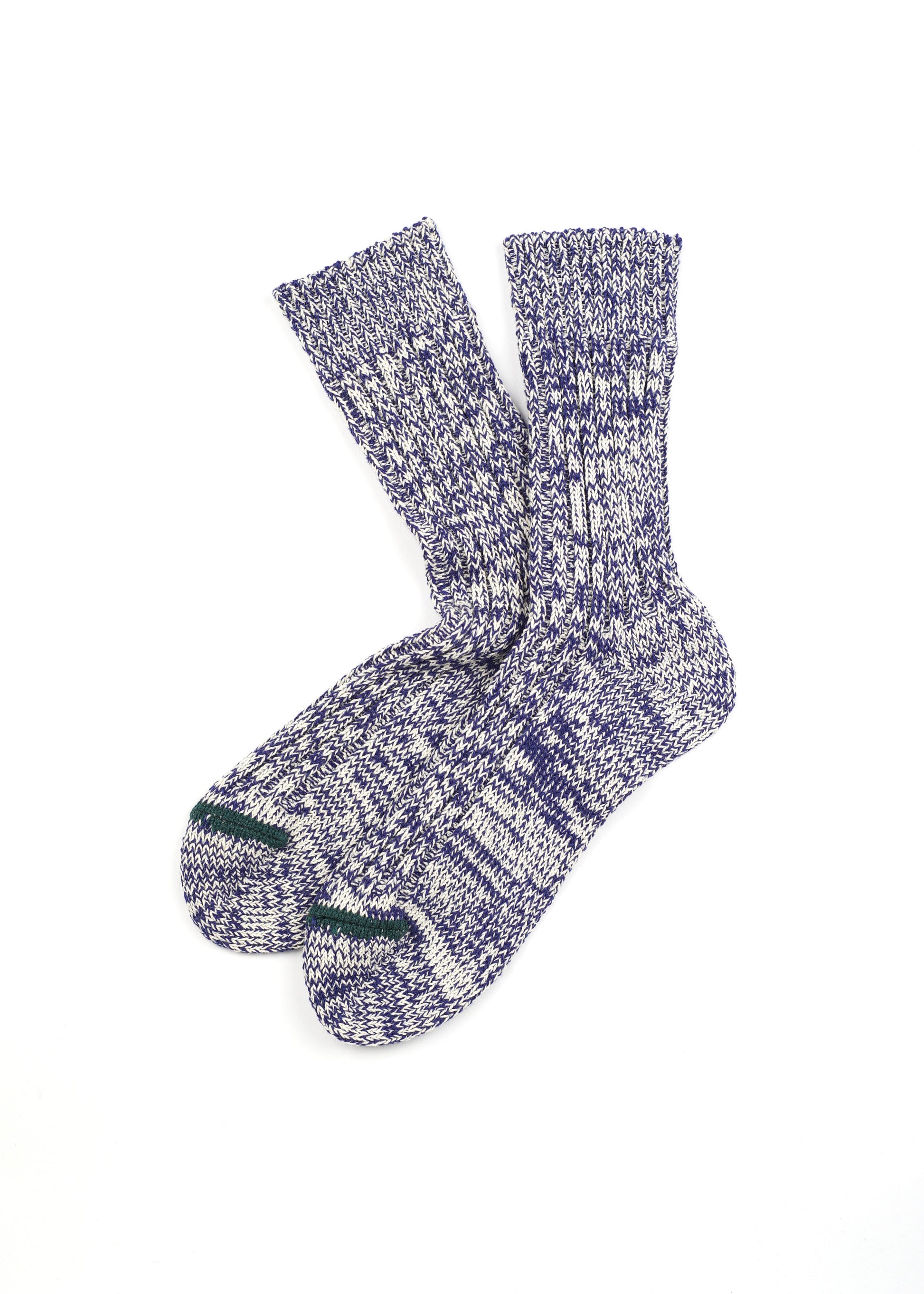 SUNNYSIDERS_ROTOTO_Rototo - Recycle Cotton Ribbed Crew Sock, Blue / Ivory_Socks
