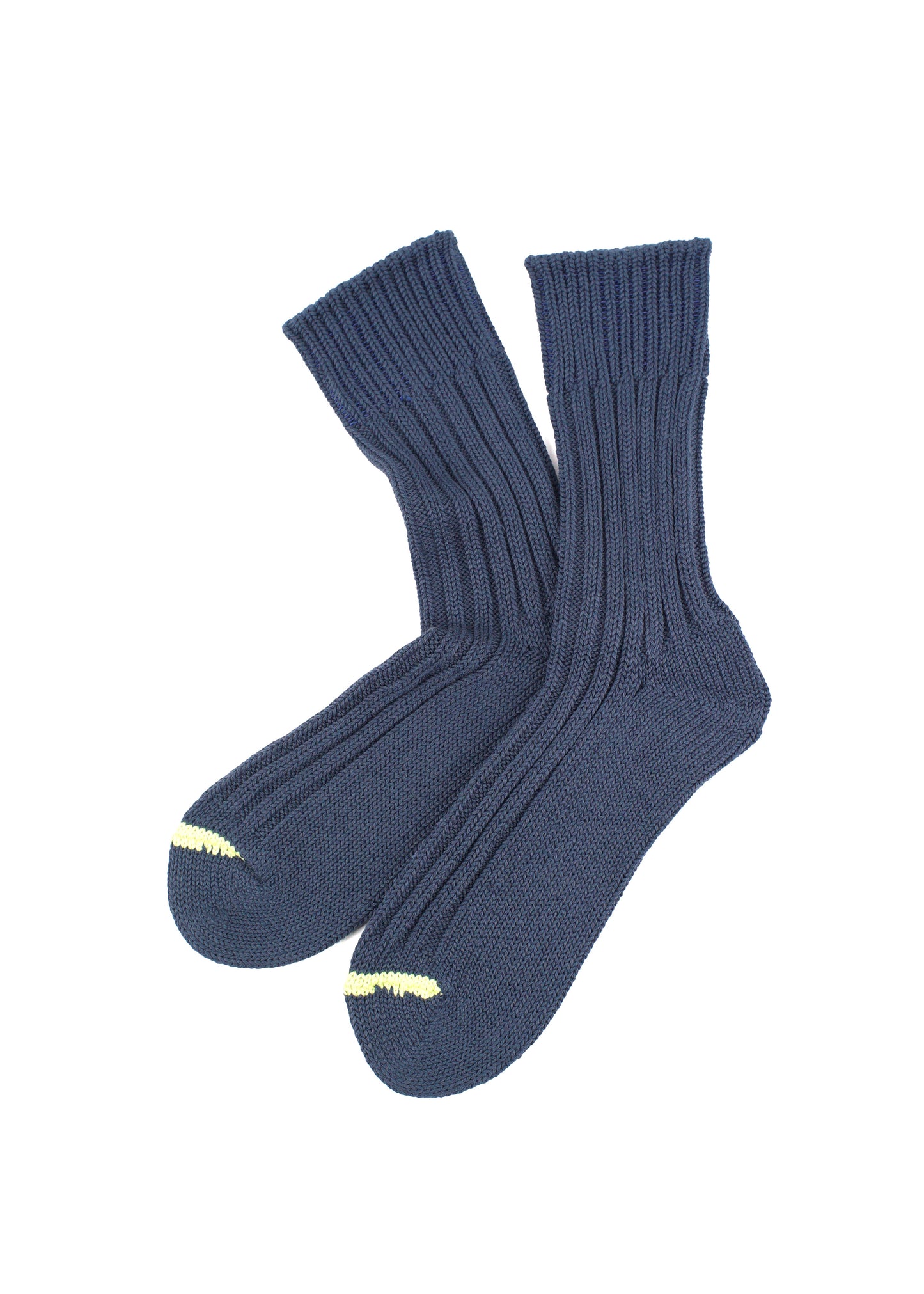 Rototo - Chunky Ribbed Crew Sock, Dark Blue / Lime