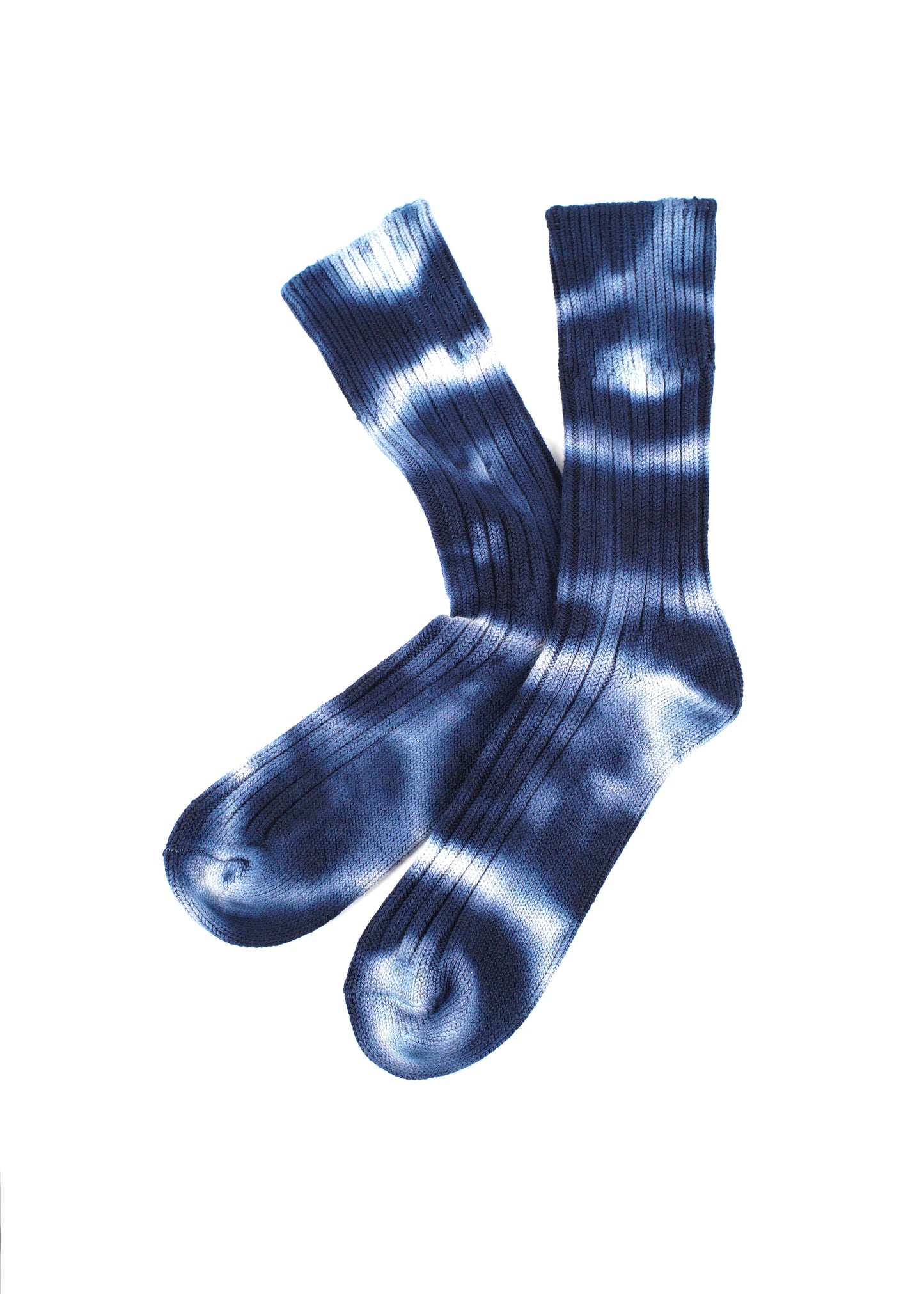 Rototo - Chunky Ribbed Crew Sock, Navy / White Tie Dye