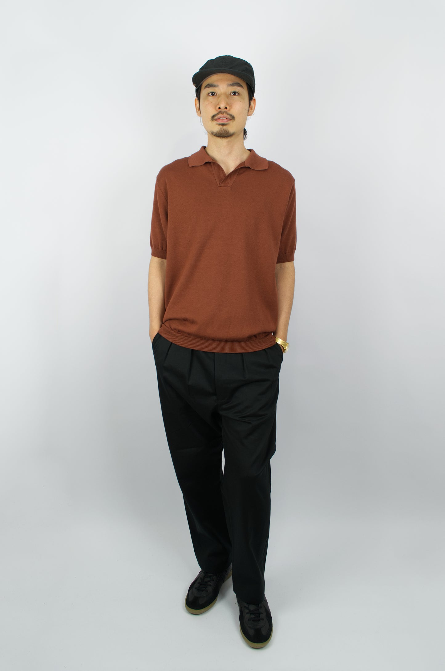 Fujito - Skipper Knit Polo. Brown