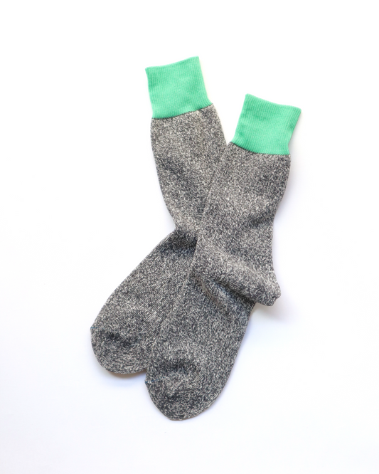 Rototo - Silk/Cotton Double Face Crew Socks, Mint /Grey