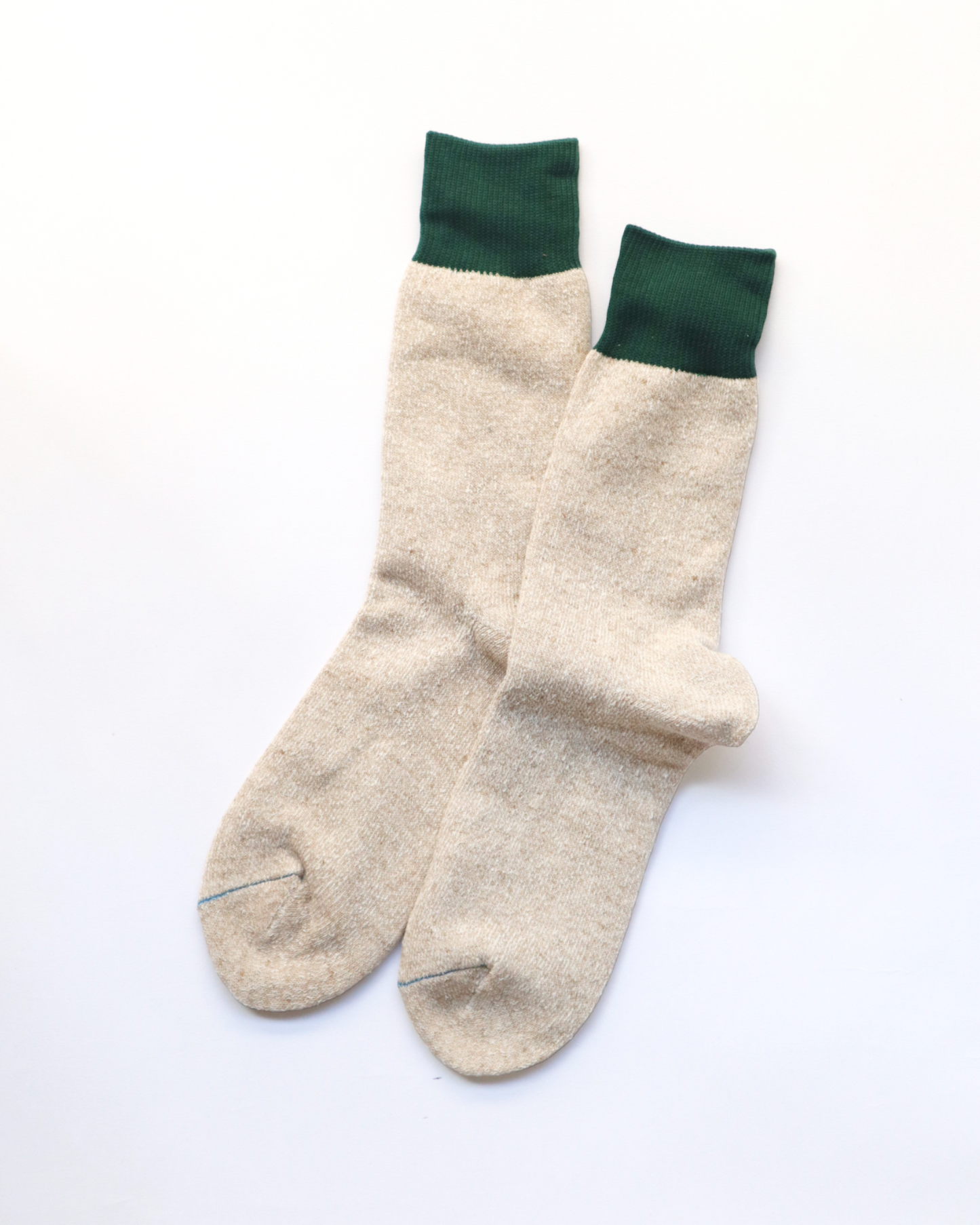Rototo - Silk/Cotton Double Face Crew Socks, Green / Beige