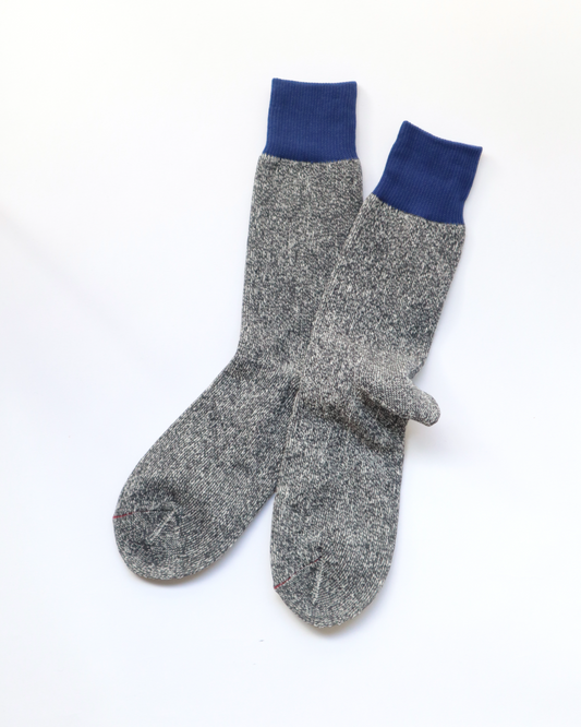 Rototo - Silk/Cotton Double Face Crew Socks, Blue / Grey