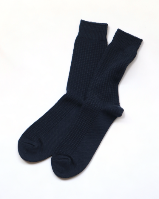 Rototo - Cotton Waffle Crew Sock, Deep Navy