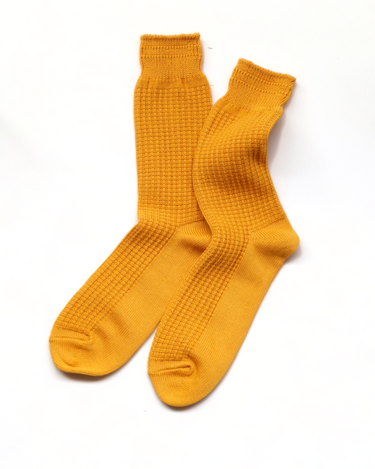Rototo - Cotton Waffle Crew Sock, Mustard