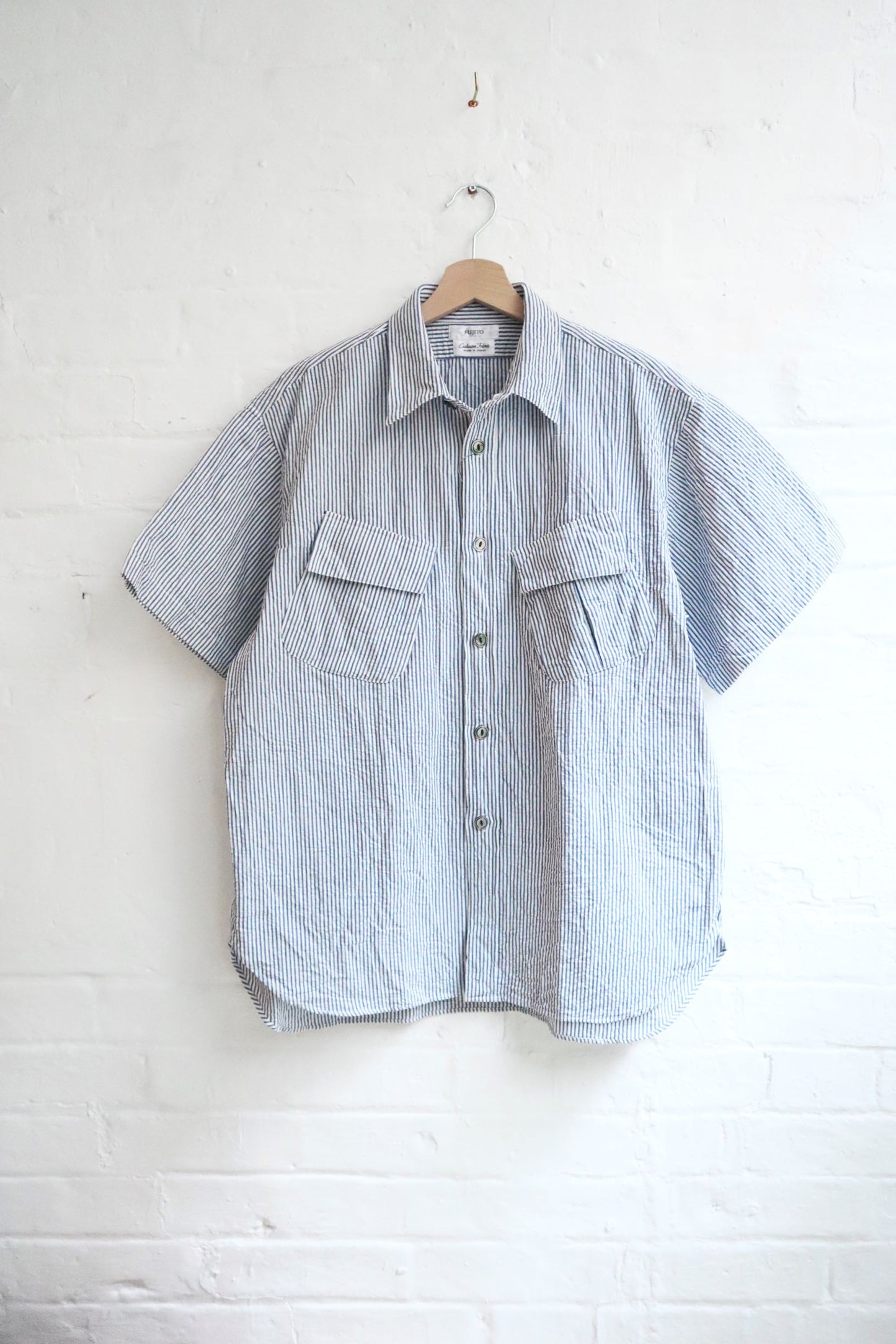 SUNNYSIDERS_FUJITO_Fujito - Short Sleeve Fatigue Shirt, Navy Stripe_Shirts