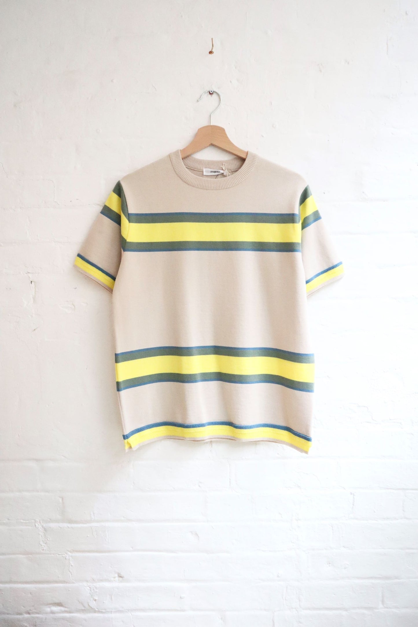 SUNNYSIDERS_FUJITO_Fujito - Knit T-Shirt, Beige Border_T-Shirts