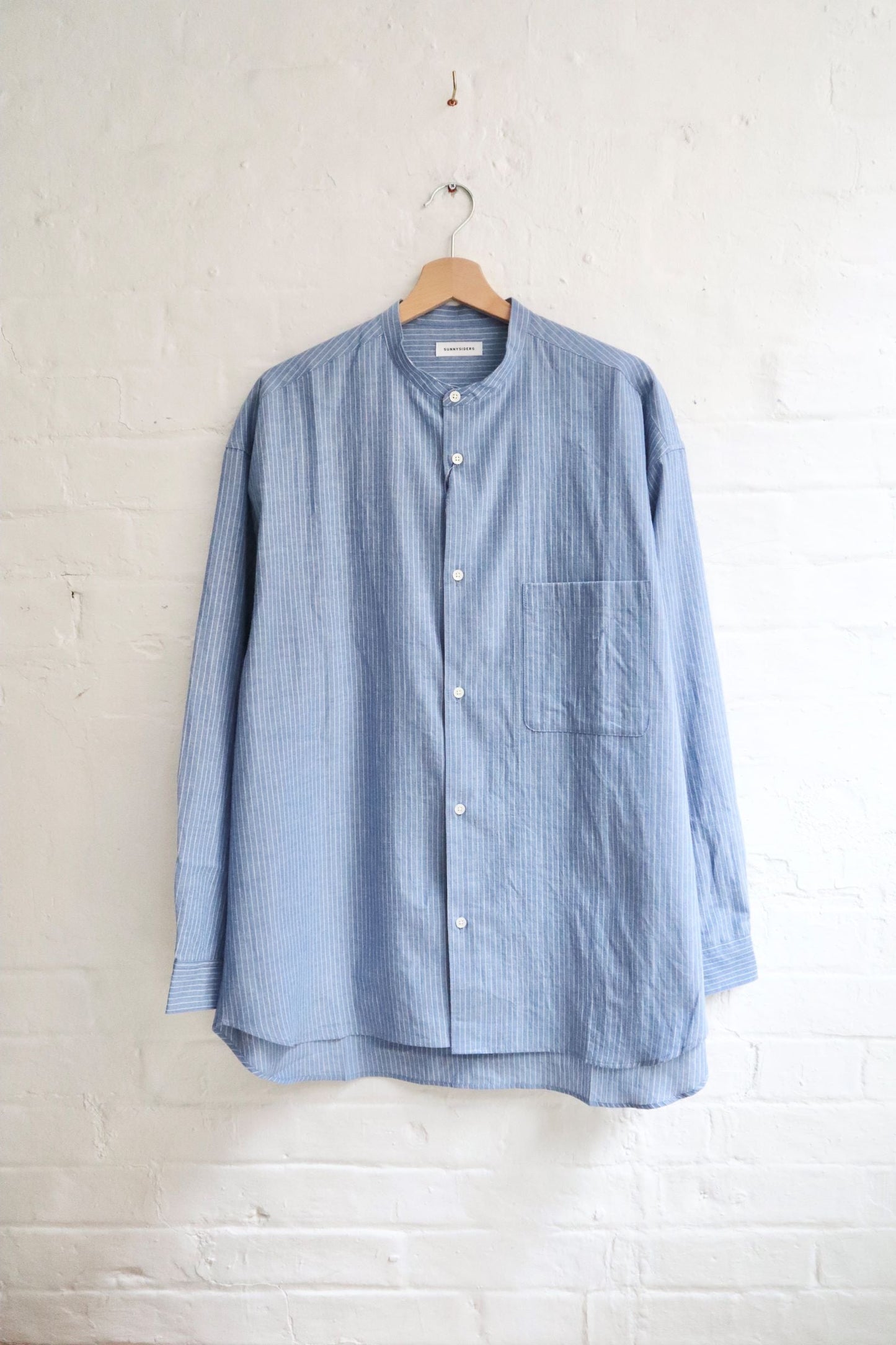 SUNNYSIDERS_SUNNYSIDERS_Sunnysiders - Band Collar Shirt, Chambray Stripe_Shirts