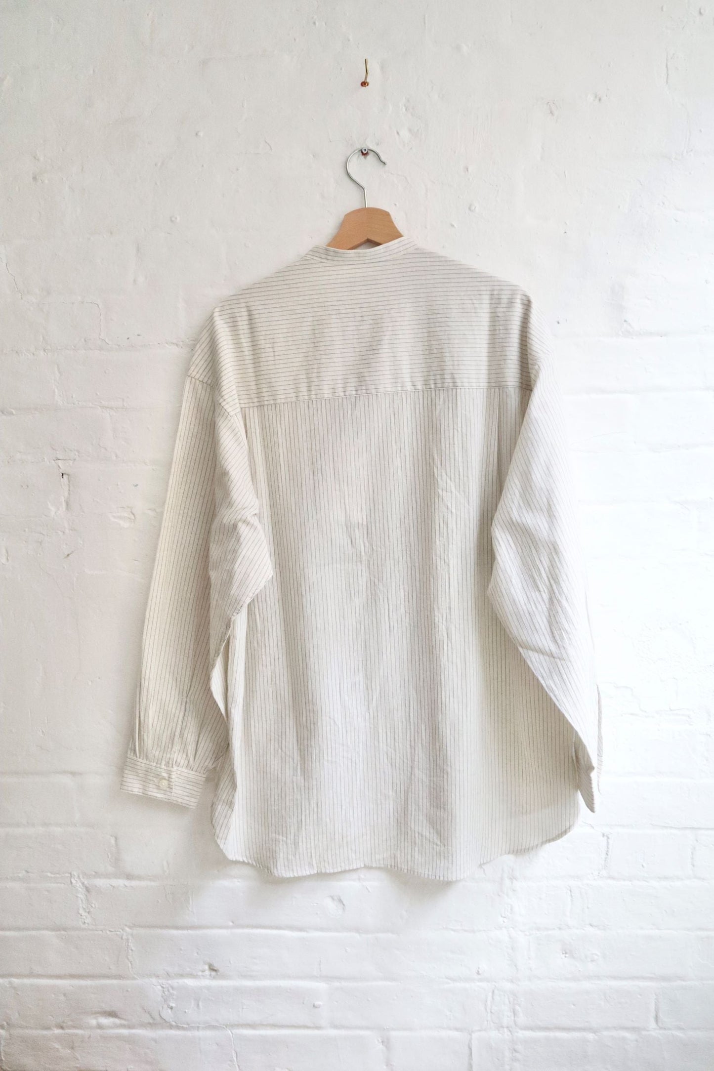 SUNNYSIDERS_SUNNYSIDERS_Sunnysiders - Band Collar Shirt, Ivory Stripe_Shirts