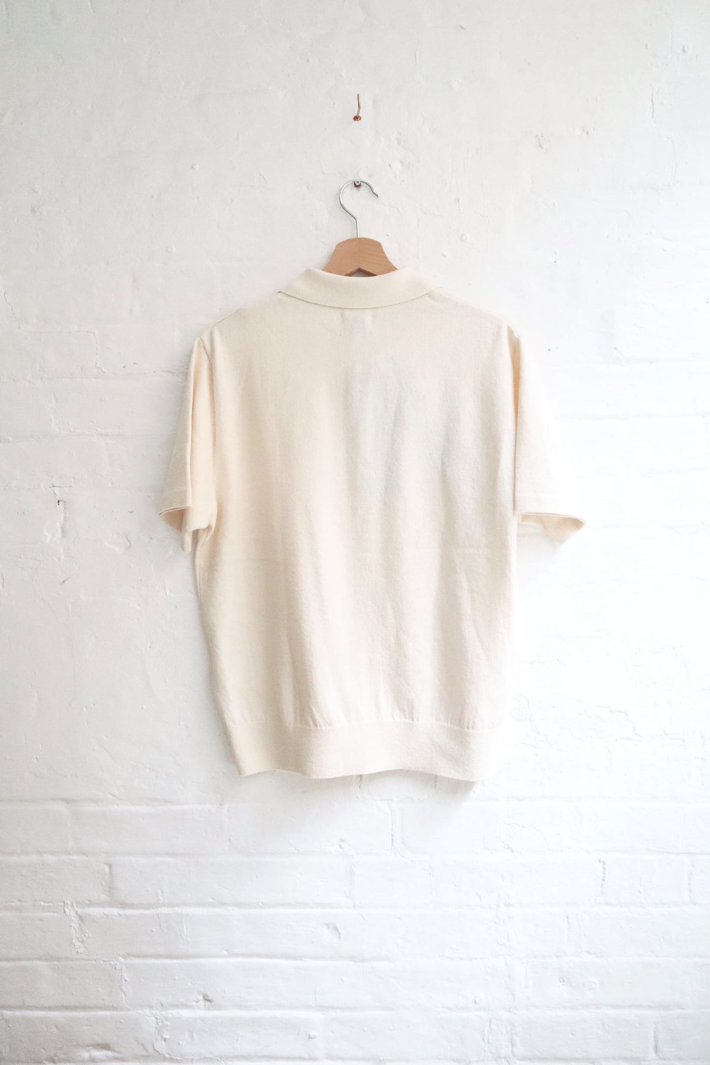 SUNNYSIDERS_YONETOMI_Yonetomi - Light Wave Cotton Knit Polo, Ecru_knitwear