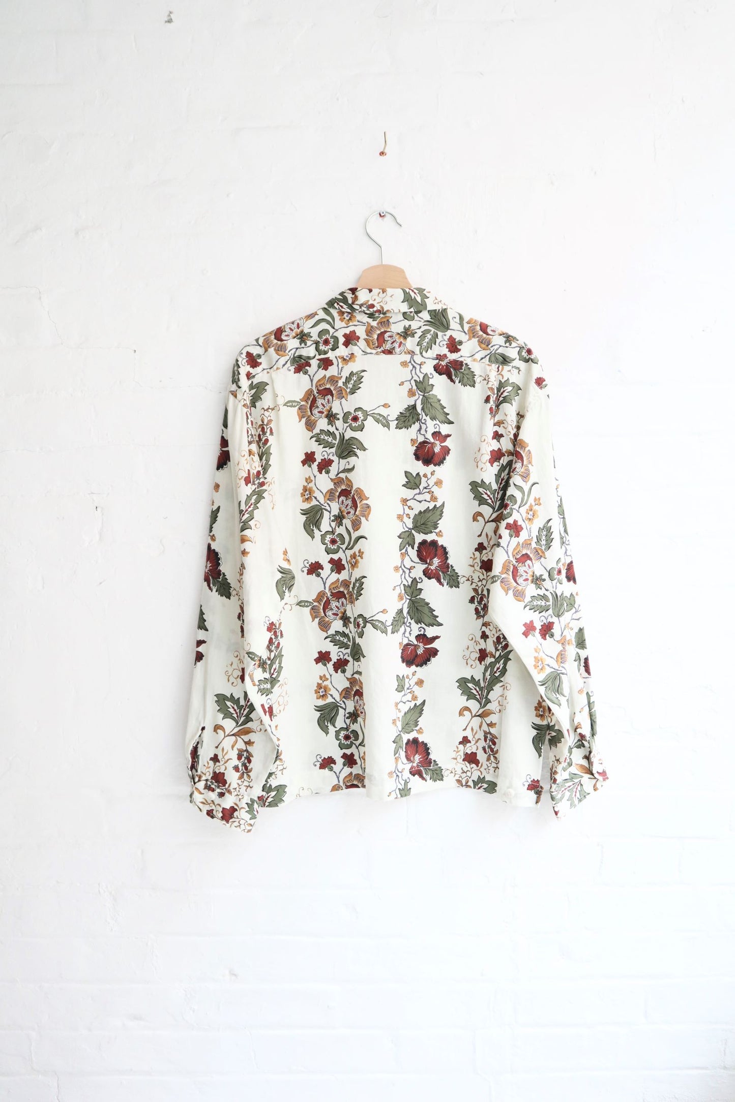 H.Unit - Open Collar Shirt, White Flowers