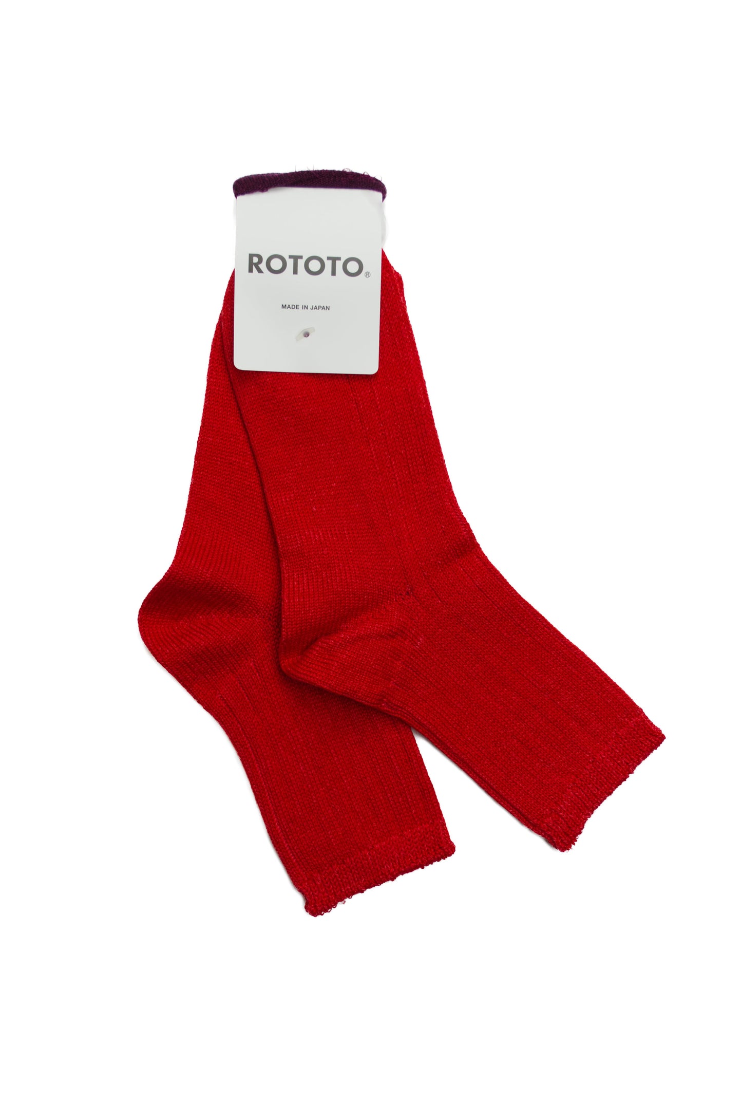 SUNNYSIDERS_ROTOTO_Rototo - Cotton Linen Ribbed Ankle Socks, Red_Socks