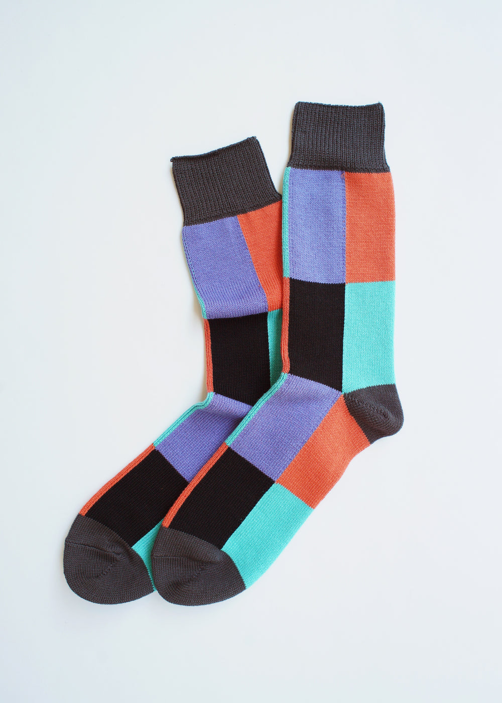 Rototo - 4 Panel Crew Sock, Dark Grey / Coral / Light Green