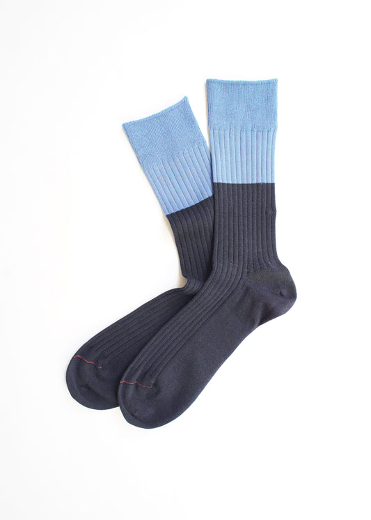 Rototo - Bi-Colour Formal Socks, Light Blue / Navy