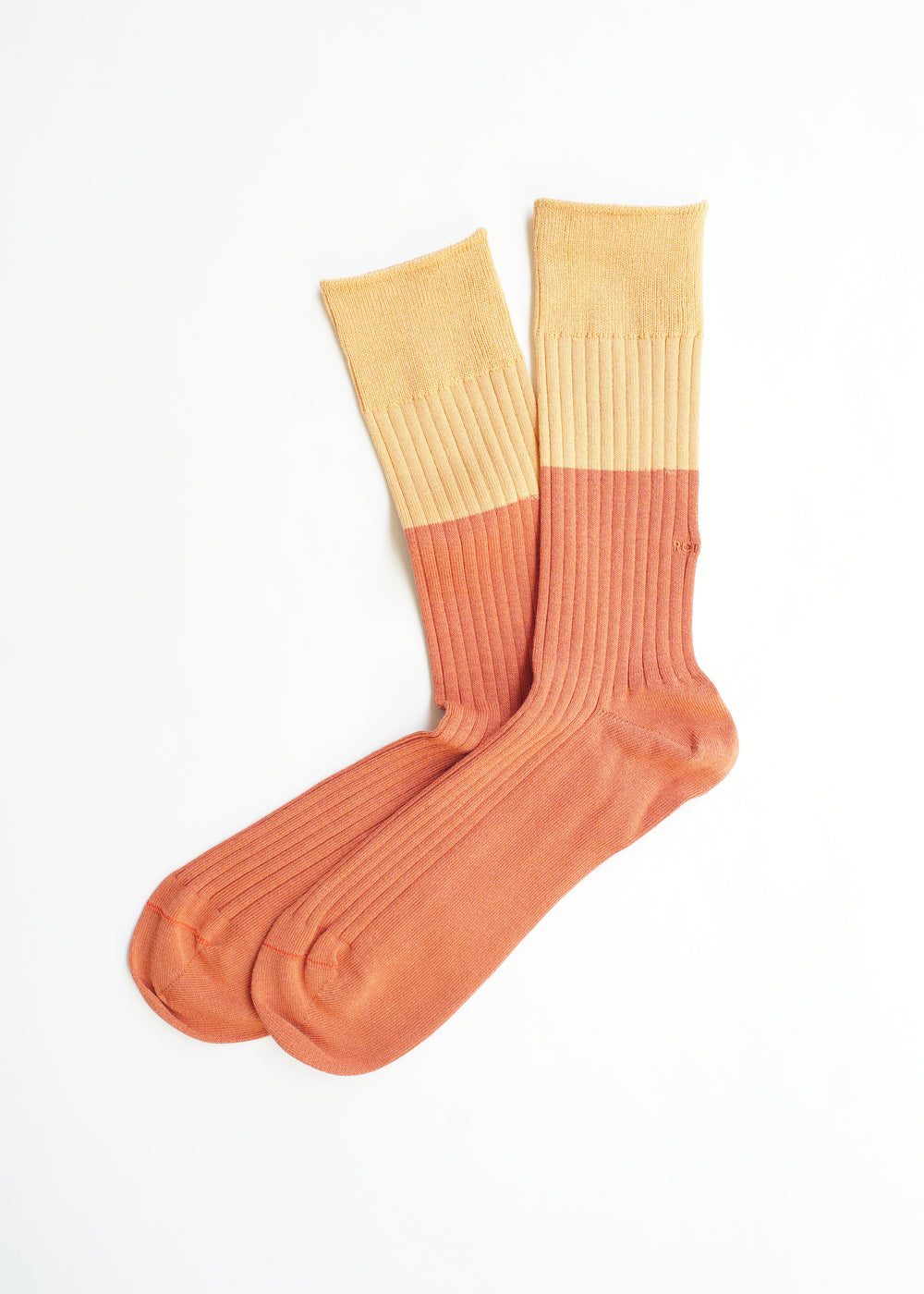 Rototo - Bi-Colour Formal Socks, Light Orange / Terracotta