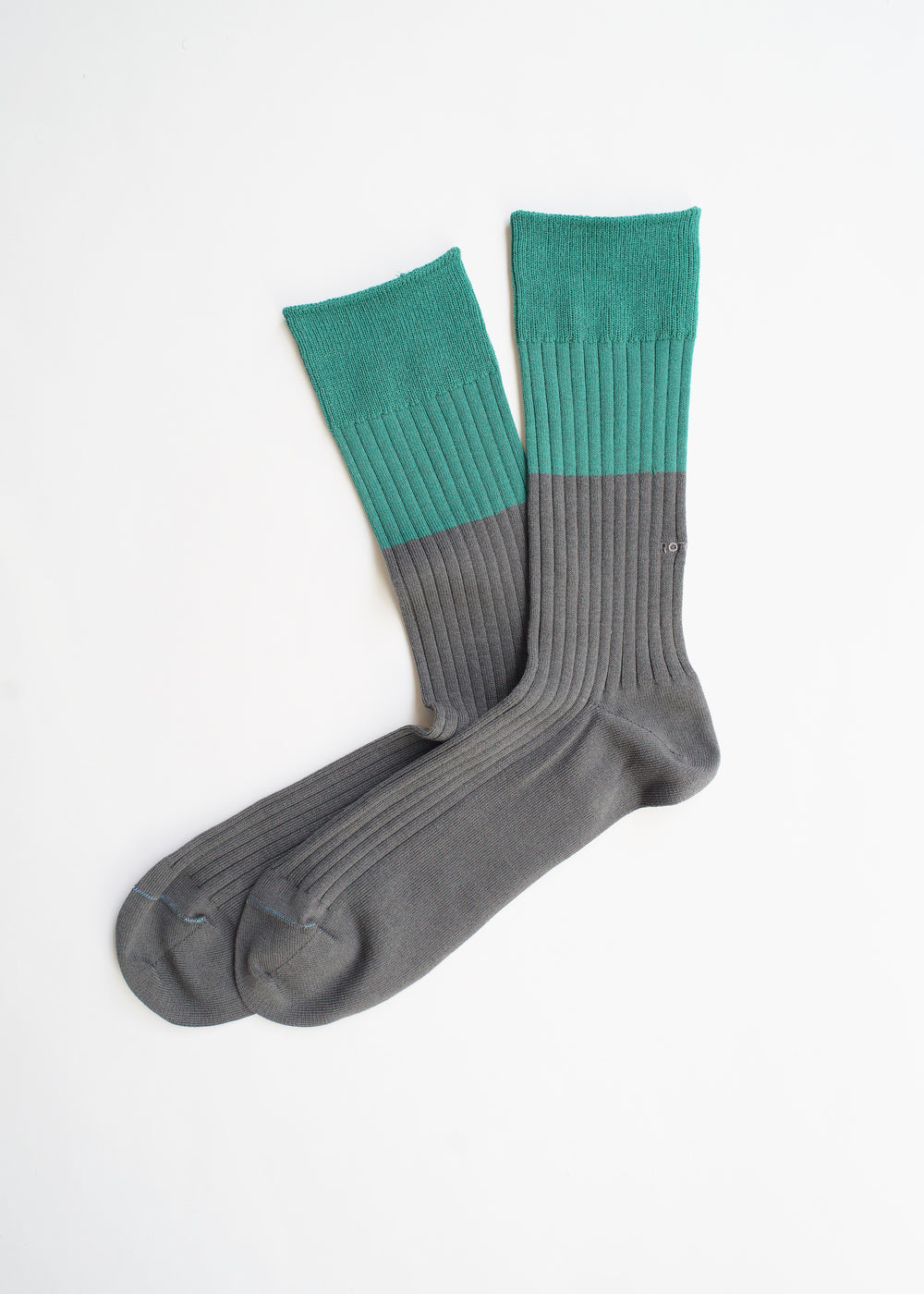 Rototo - Bi-Colour Formal Socks, Green / Dark Grey