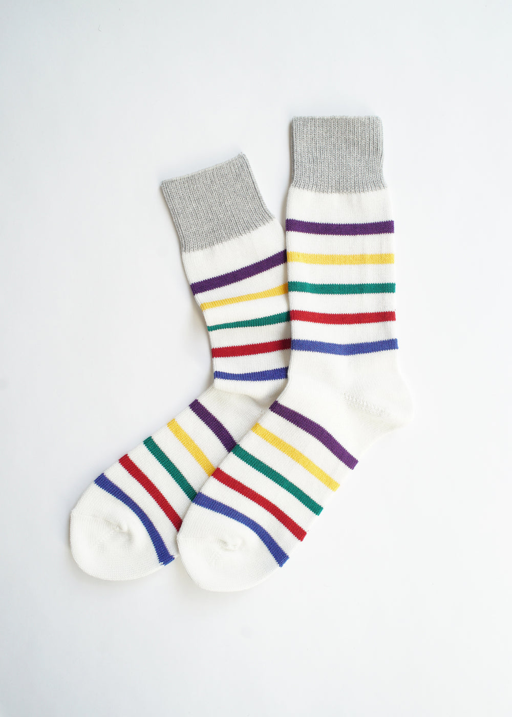 Rototo - Five Stripe Crew Socks, White