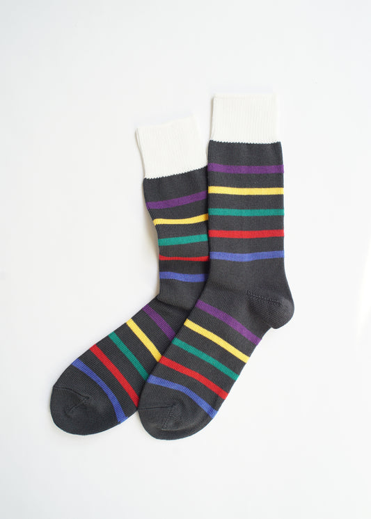 Rototo - Five Stripe Crew Socks, Charcoal