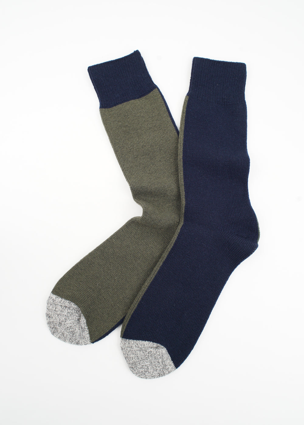 Rototo - Woolen Half & Half Socks, Navy / Olive