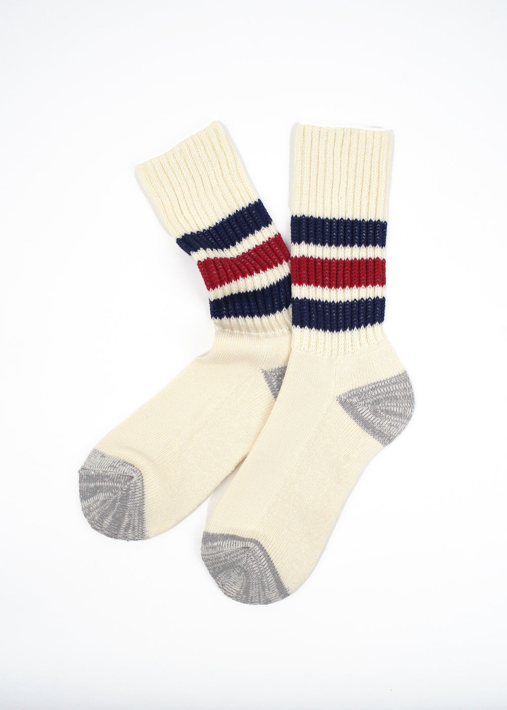 Rototo - Coarse Ribbed Oldschool Crew Socks, Navy / Red