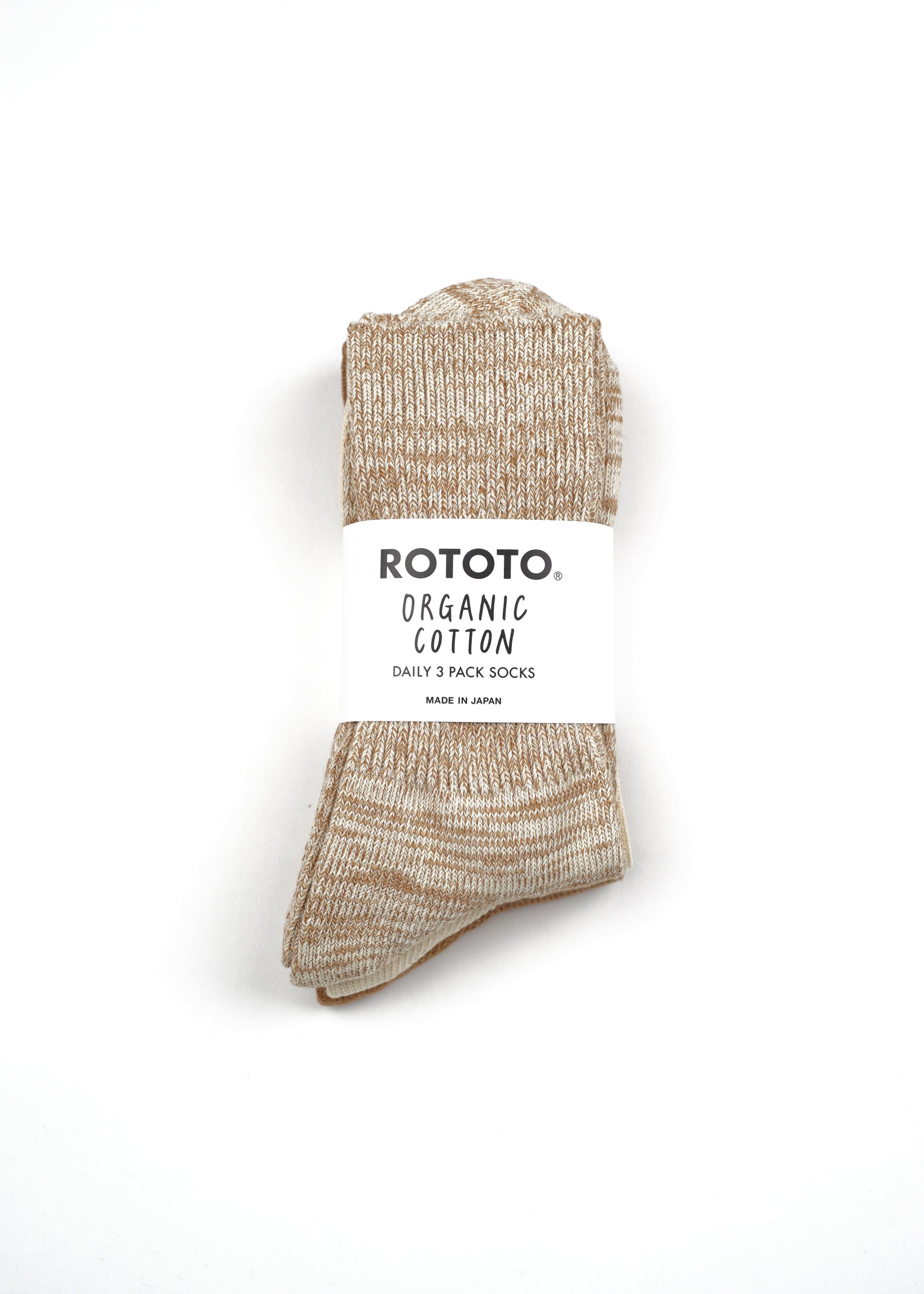 SUNNYSIDERS_ROTOTO_Rototo - Organic Daily 3 Pack Crew Socks, Ecru / Brown_Socks