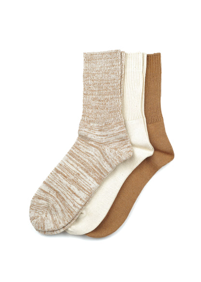 SUNNYSIDERS_ROTOTO_Rototo - Organic Daily 3 Pack Crew Socks, Ecru / Brown_Socks