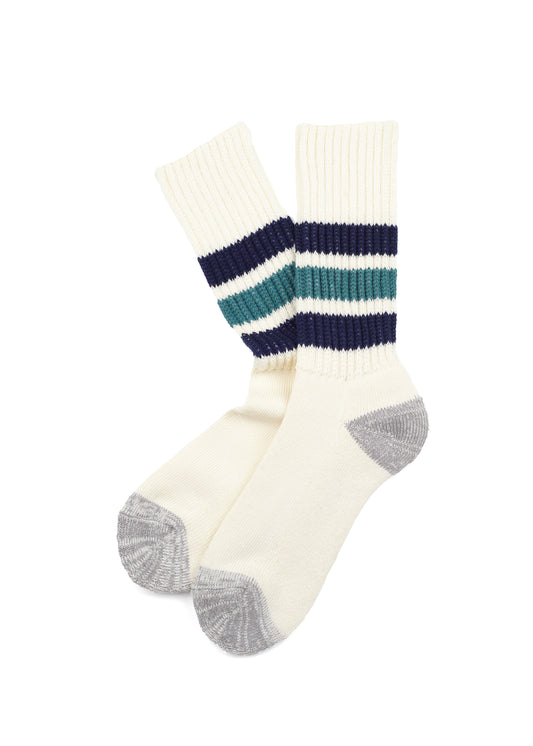 Rototo - Coarse Ribbed Oldschool Crew Socks, Navy / Teal