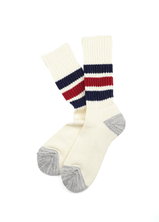 SUNNYSIDERS_ROTOTO_Rototo - Coarse Ribbed Oldschool Crew Socks, Navy / Red_Socks