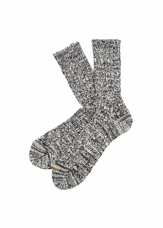 Rototo - Recycle Cotton Ribbed Crew Sock, Black / Ivory