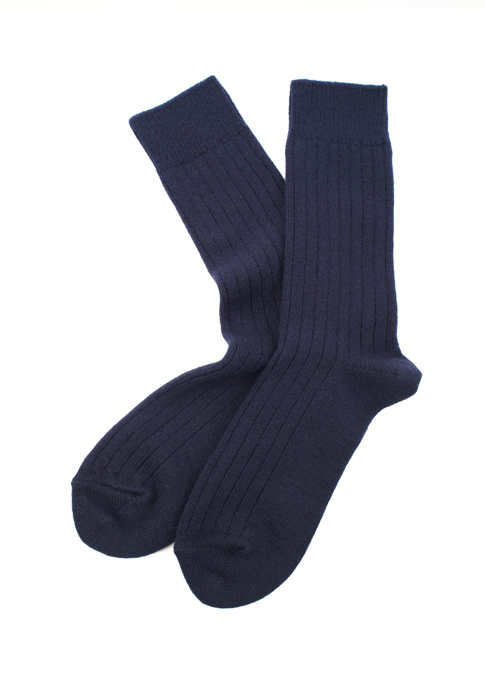 R1327 COTTON WOOL RIBBED CREW SOCKS - Navy