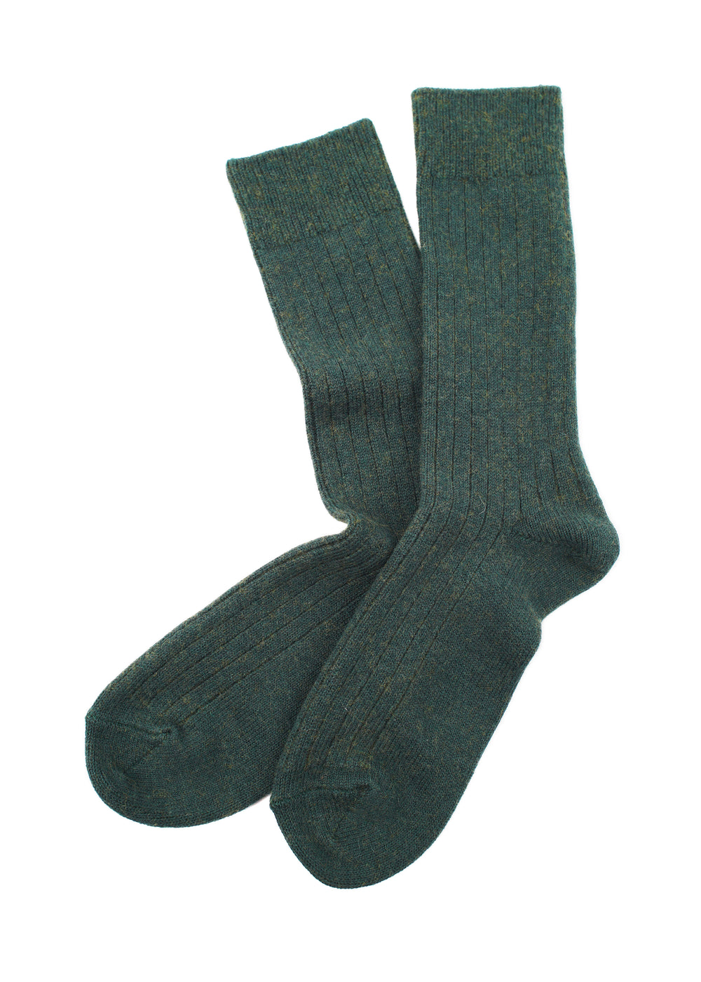 R1327 COTTON WOOL RIBBED CREW SOCKS - D.Green