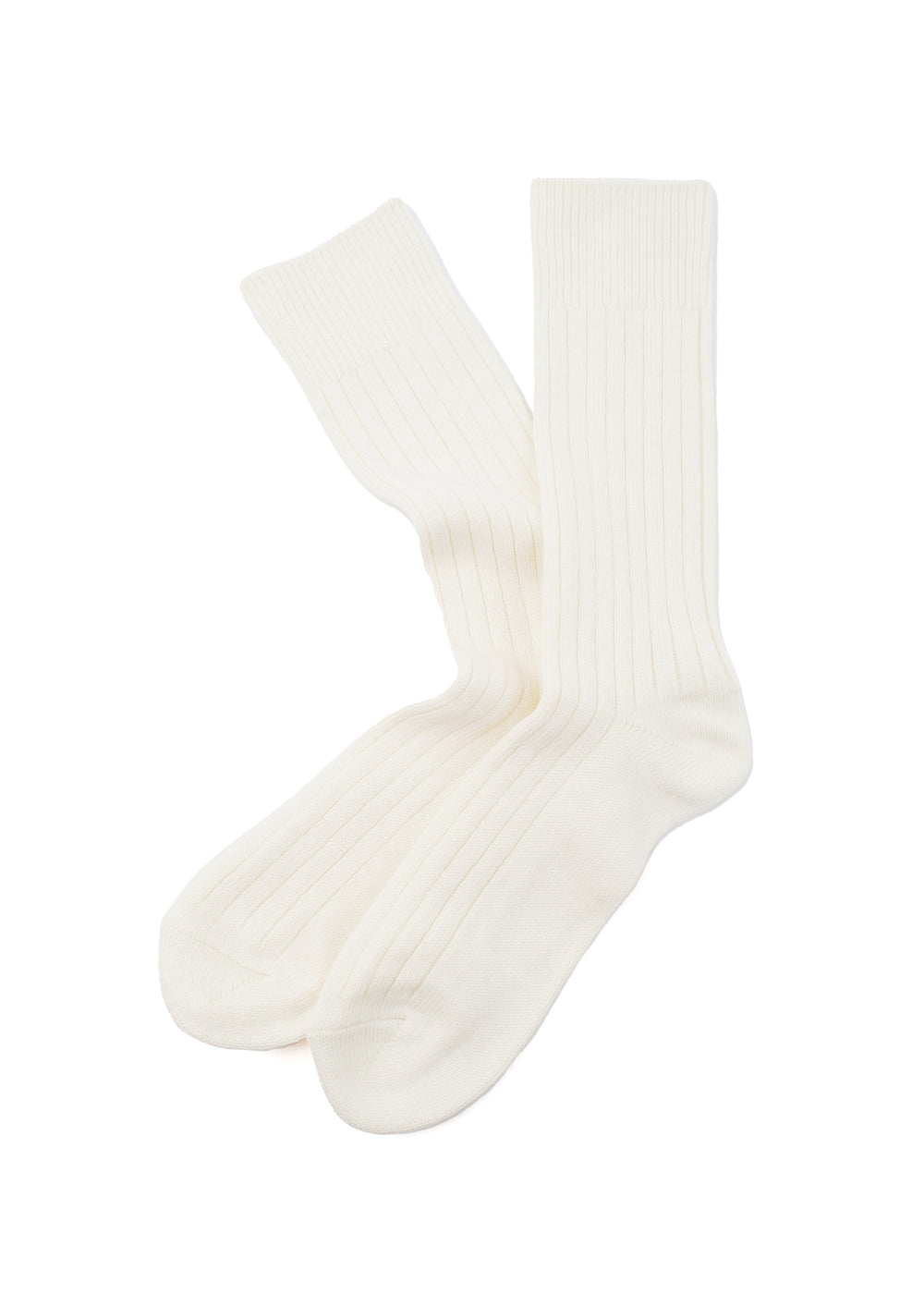 R1327 COTTON WOOL RIBBED CREW SOCKS - White