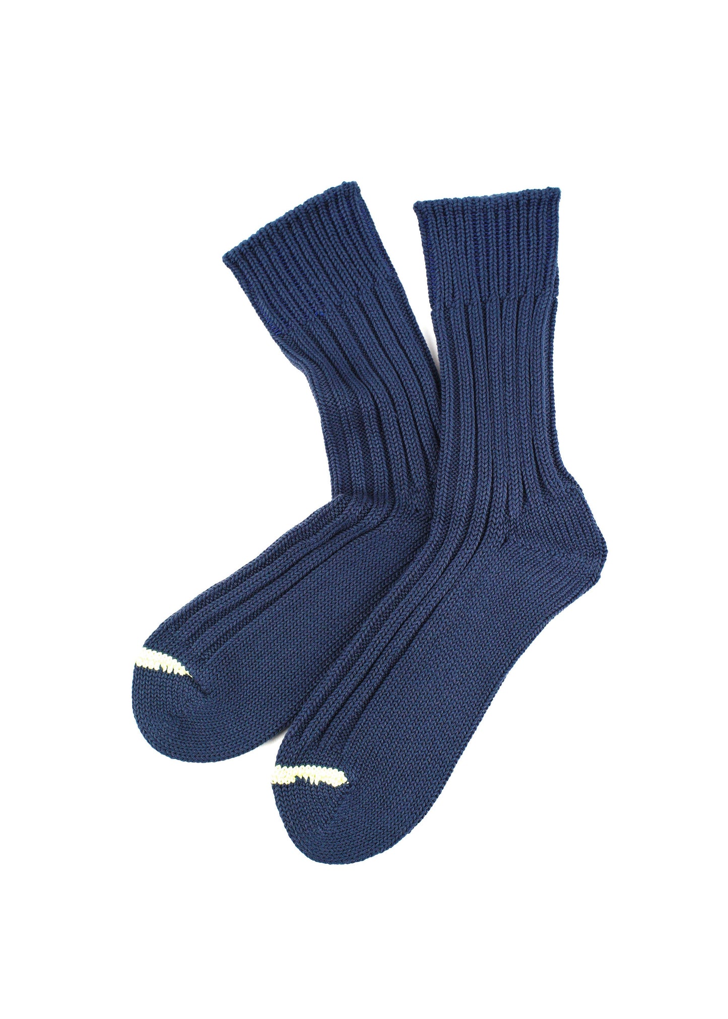 Rototo - Chunky Ribbed Crew Sock, Dark Blue / Lime