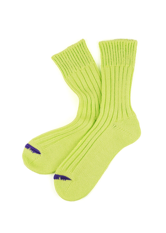 Rototo - Chunky Ribbed Crew Sock, Lime / Purple