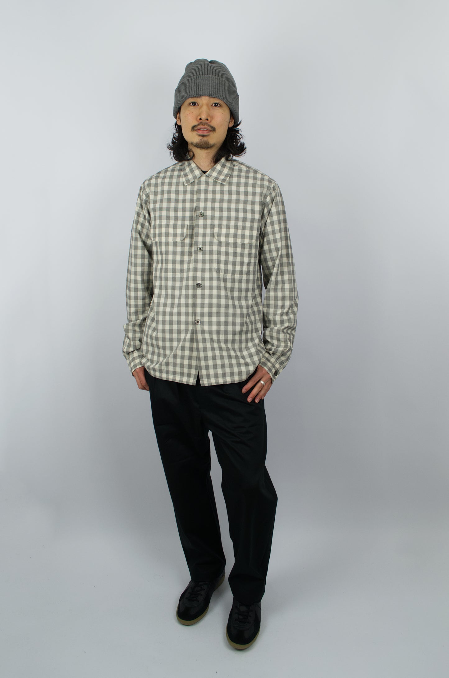 Fujito - Open Collar Shirt, White Check