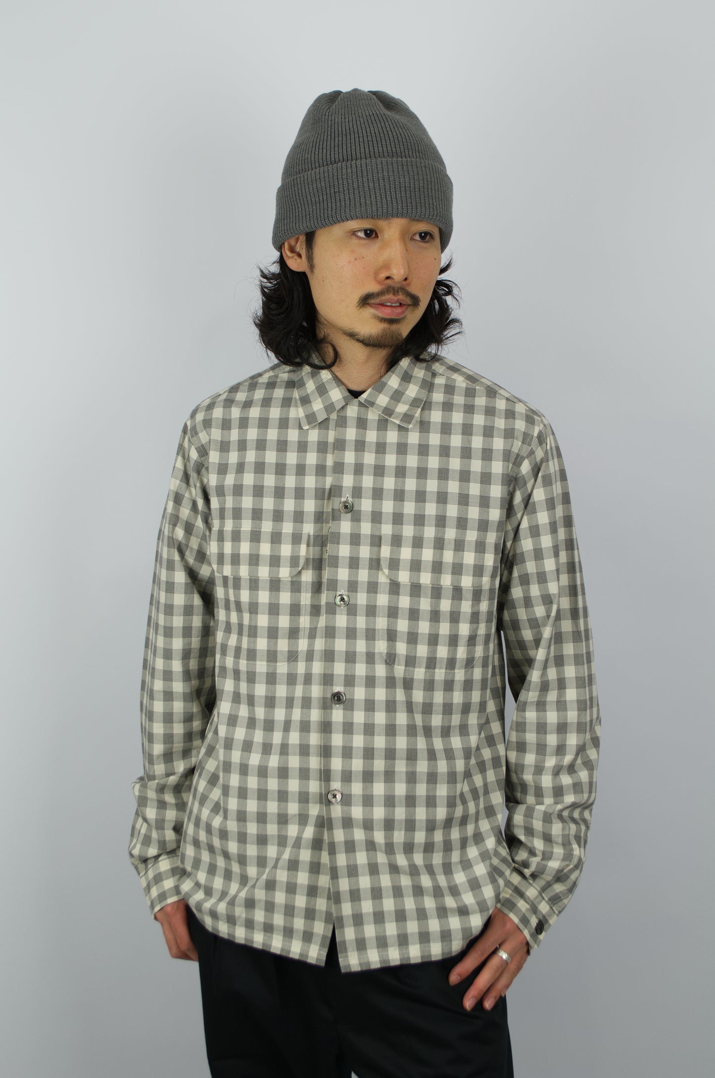 Fujito - Open Collar Shirt, White Check