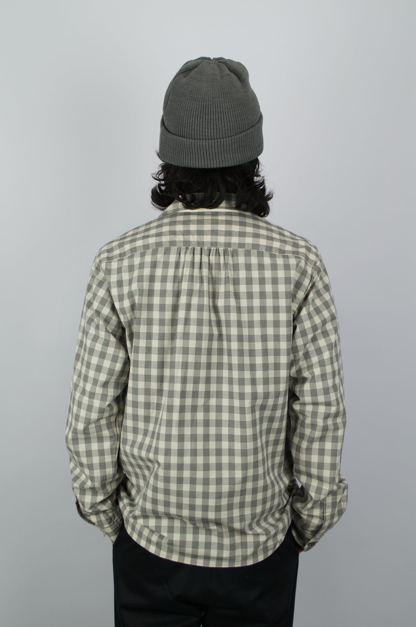 Fujito - Open Collar Shirt, White Check