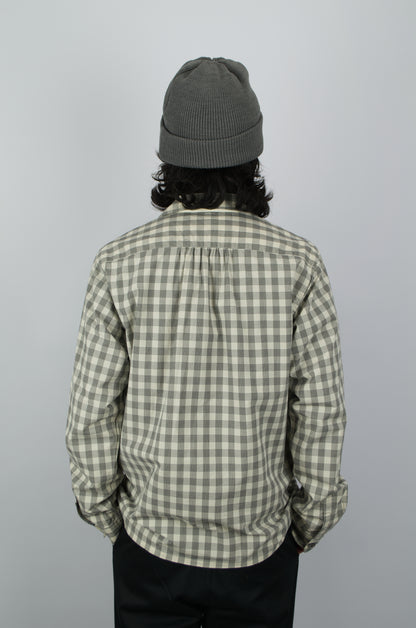 Fujito - Open Collar Shirt, White Check