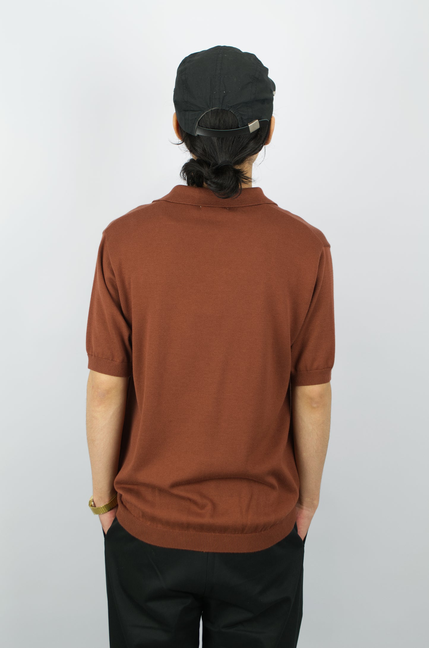 Fujito - Skipper Knit Polo. Brown