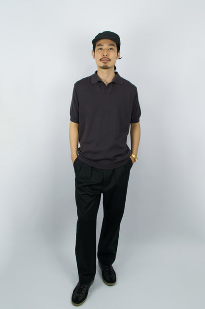 Fujito - Skipper Knit Polo. Charcoal
