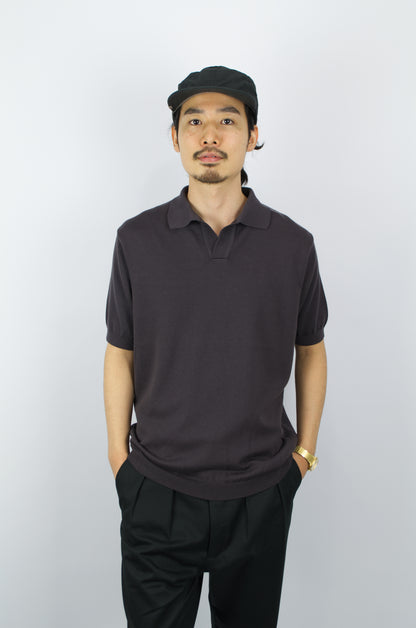 Fujito - Skipper Knit Polo. Charcoal