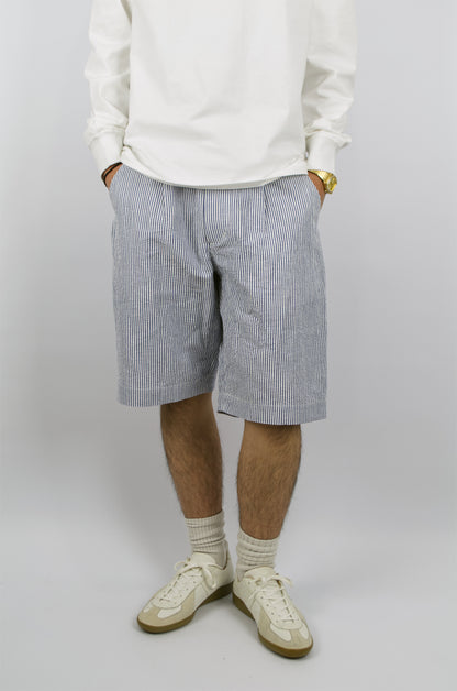 Fujito - Wide Easy Shorts, Navy Seersucker