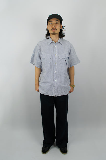 Fujito - Short Sleeve Fatigue Shirt, Navy Stripe