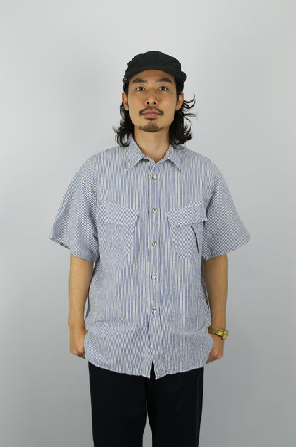 Fujito - Short Sleeve Fatigue Shirt, Navy Stripe